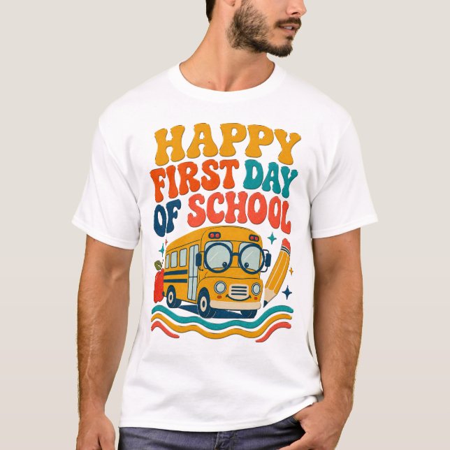 Camiseta de Ônibus do Primeiro Dia de Aula Feliz (Frente)
