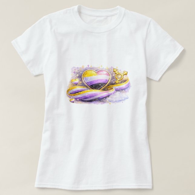 Camiseta de Orgulho Estético da Bandeira Não-Binár (Frente do Design)