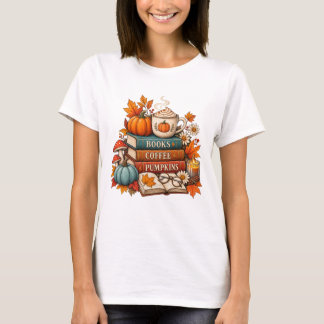 Camiseta de Outono 'Livros, Café e Abóboras'