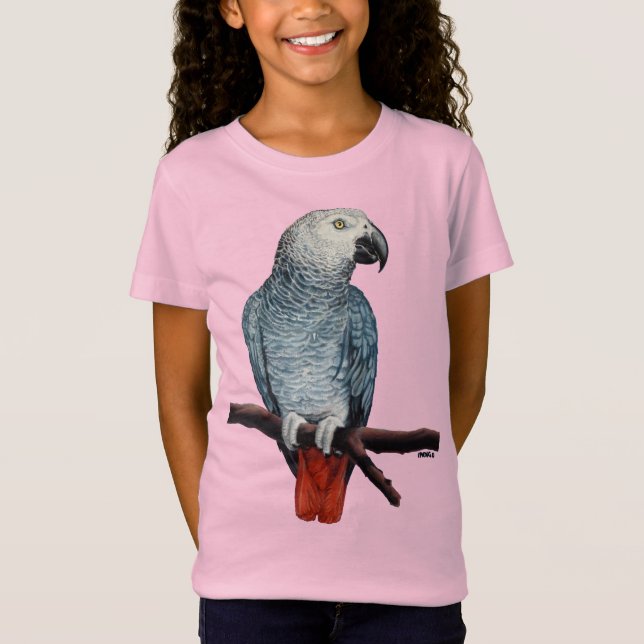 Camiseta de papagaio africano de Cinza infantil (Frente)