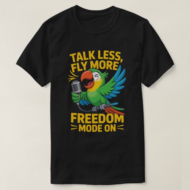 Camiseta de Papagaio Fale Menos Voe Mais (Frente do Design)