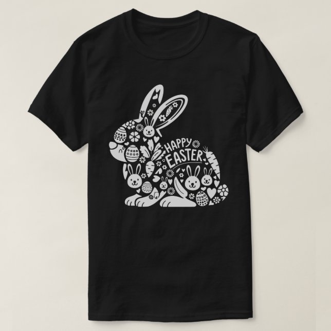 Camiseta de Páscoa de Coelhinho Floral Fofo para M (Frente do Design)