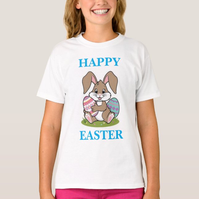 Camiseta de Páscoa para Meninas Pulando na Trilha  (Frente)