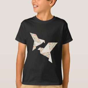 Camiseta de pássaro floral origami