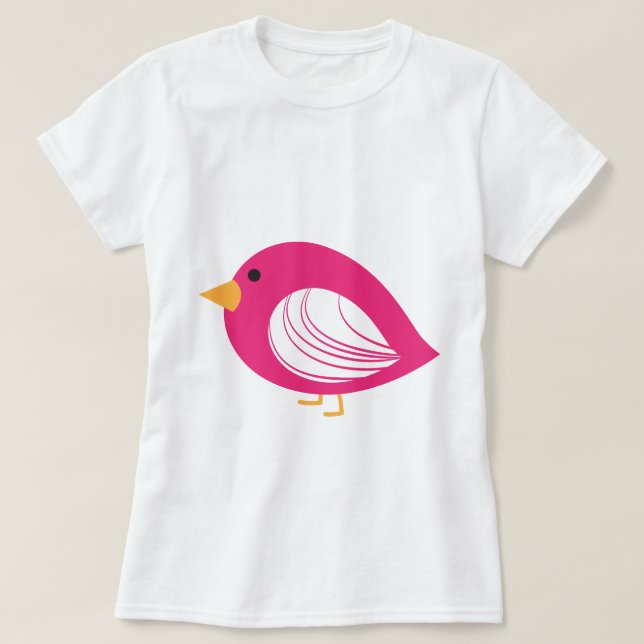 Camiseta de pássaros excêntricos coloridos rosa (Frente do Design)