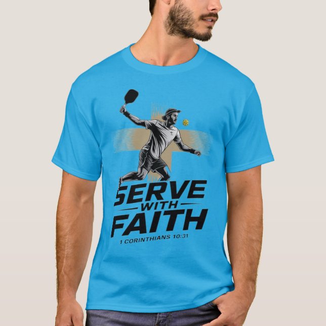 Camiseta de Pickleball Cristã Sirva Com Fé (Frente)