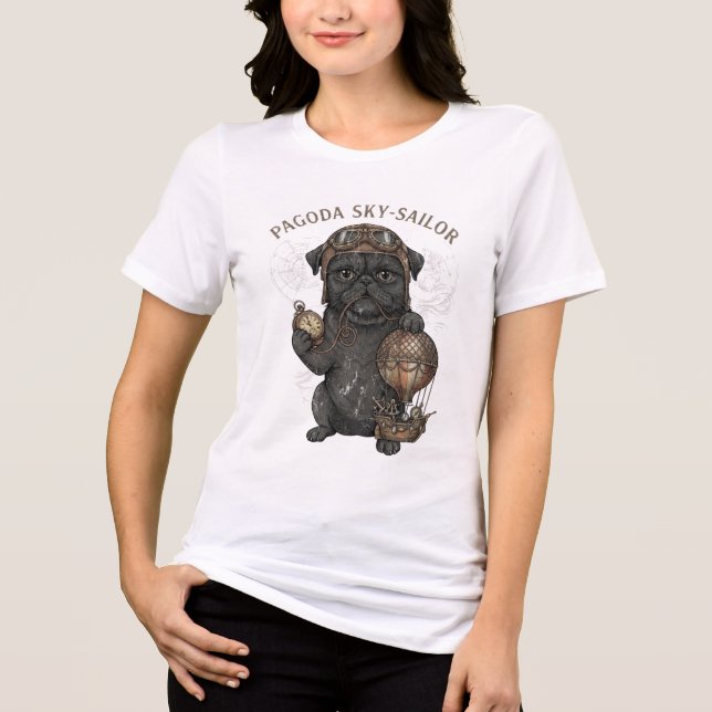 Camiseta de Piloto Pug Steampunk - Pagoda Sky-Sail (Frente)