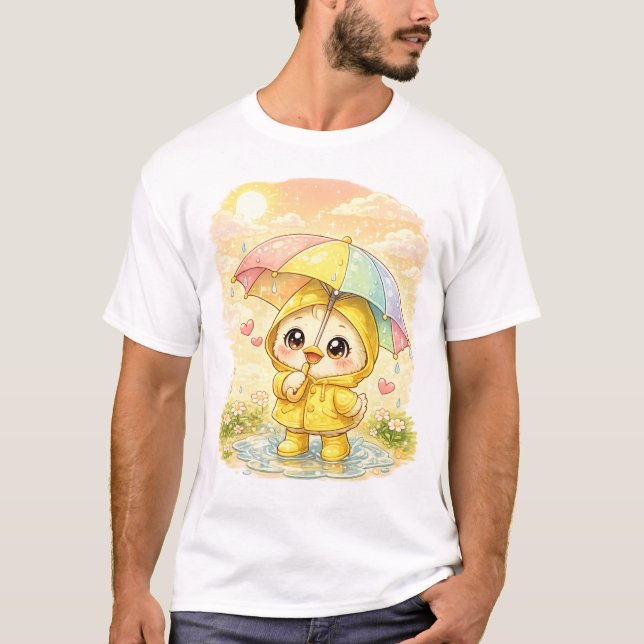 Camiseta de Pinguim em Dia Chuvoso Fofinho 🐧🌧️ (Frente)