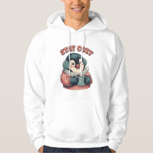 Camiseta de Pinguim Fofo e Aconchegante Bebendo Ca