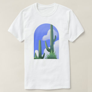 Camiseta de pintura de cacto do deserto do céu azu