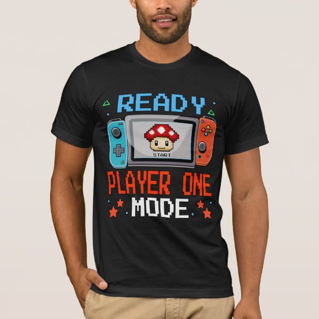Camiseta de Pixel Art de Jogo no Modo Ready Player (Frente)