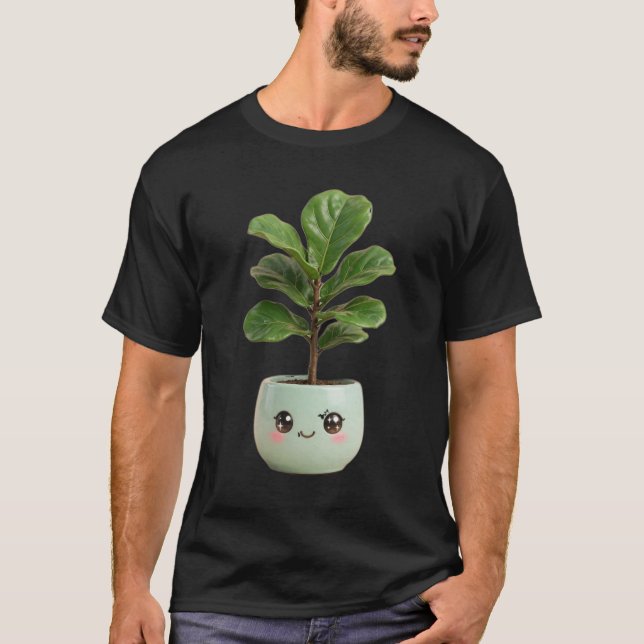 Camiseta de Planta Interna Kawaii Fiddle-Leaf Fig (Frente)