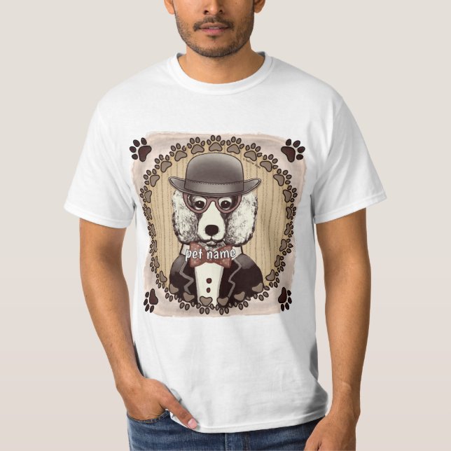 Camiseta de Poodle Branco usando óculos (Frente)