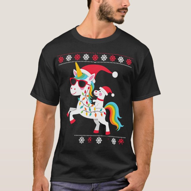 Camiseta de Poodle Unicórnio de Natal Óculos de So (Frente)