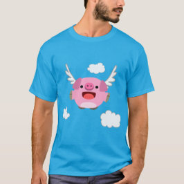 Camiseta de porco de desenho animado voador fofo