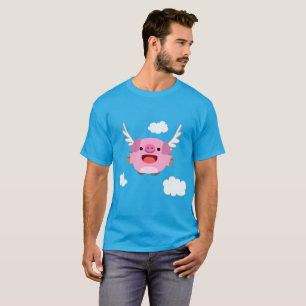 Camiseta de porco de desenho animado voador fofo