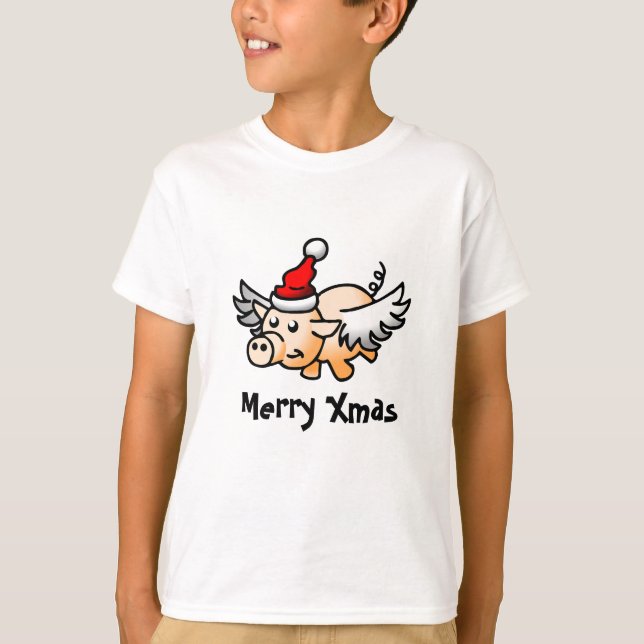 Camiseta de Porcos de Natal Voadores (Frente)