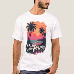 Camiseta de Praia Sunset da Califórnia   Retro Vin