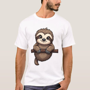 Camiseta de Preguiça Gravada Arte de Animal Vintag