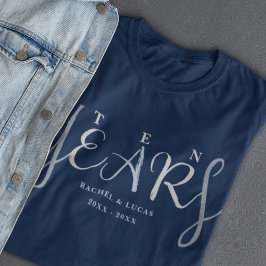 Camiseta de presente azul prateado de 10º aniversá