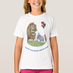 Camiseta de presentes cristãos Leão e o cordeiro