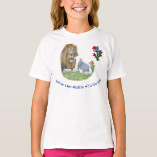 Camiseta de presentes cristãos Leão e o cordeiro