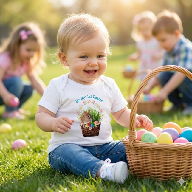 Camiseta de primeira Páscoa do Bebê ou Toddler (First Easter smiles and cherished memories are made with this adorable bunny tee.)