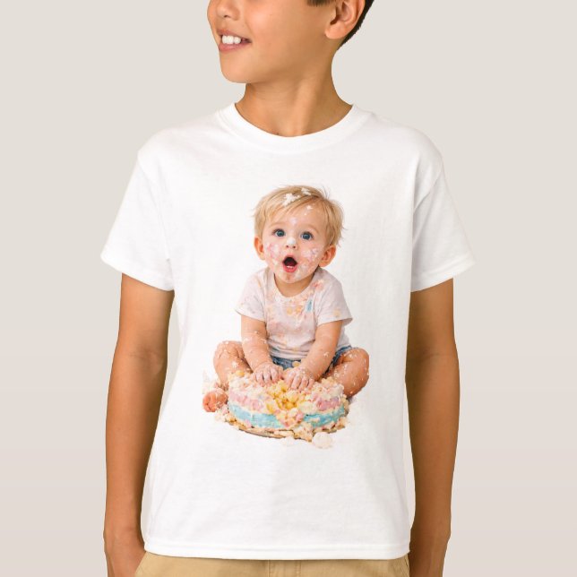 Camiseta de Primeiro Aniversário do Bebê com Destr (Frente)