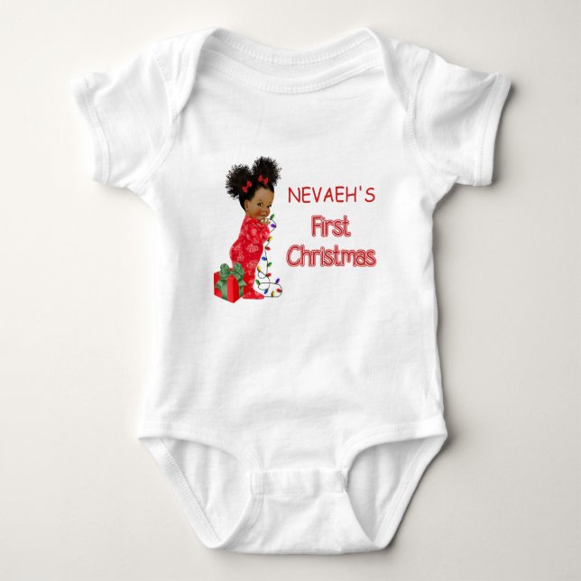 Camiseta de Primeiro Natal de Bebê Afro-Americana  (Frente)