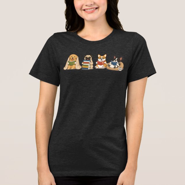 Camiseta de Professor Cachorros Leitura Fofa | Vol (Frente)