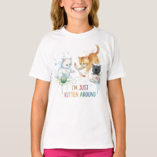 Camiseta de Pun com Gatinhos "Estou Apenas Brincan