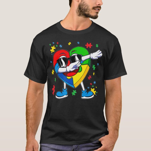 Camiseta de Puzzle de Coração de Conscientização d (Frente)