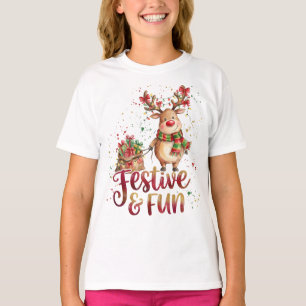 Camiseta de Rena de Natal – Trenó, Presentes