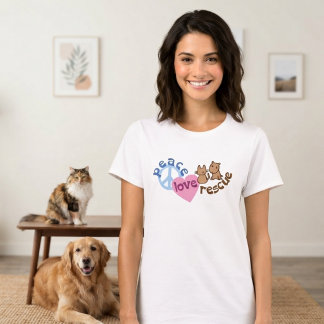 Camiseta de Resgate de Gato e Cachorro Peace Love 