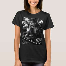Camiseta de retrato de jogador furioso monocromáti
