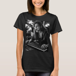 Camiseta de retrato de jogador furioso monocromáti