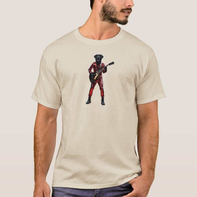 Camiseta de Rock Star Engraçada do Labrador Preto (Frente)