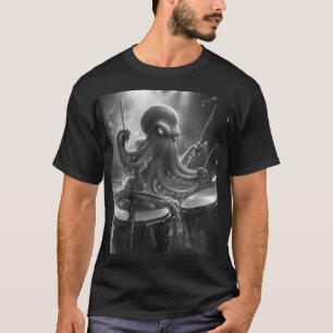 Camiseta de roqueiro polvo de palco preto e branco