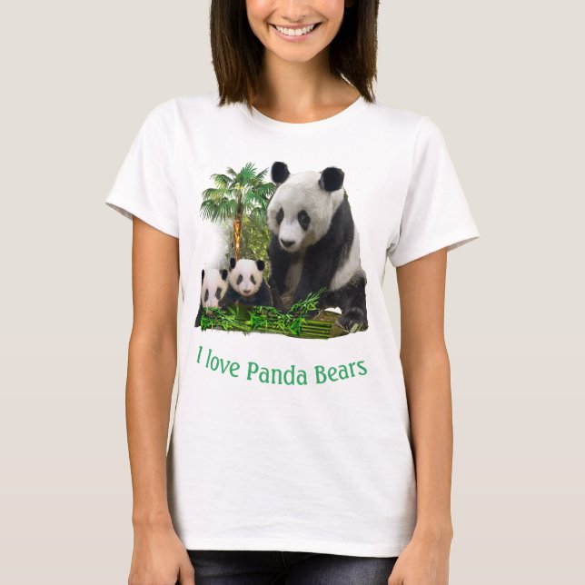 Camiseta de roupa de urso panda e filhotes (Frente)