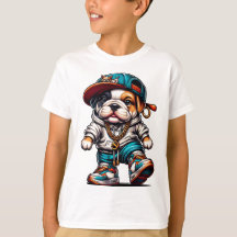 Camiseta de rua divertida para meninas com Bulldog