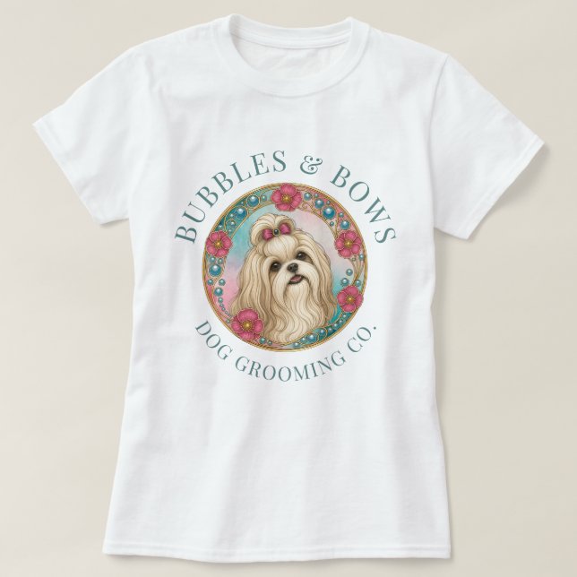Camiseta de Salão de Beleza de Shih Tzu (Frente do Design)