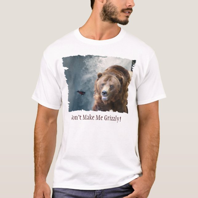 Camiseta de Salmão Cai e Urso Grizzly Camiseta Eng (Frente)