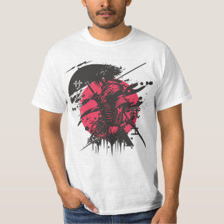 Camiseta de samurai vermelha e preta
