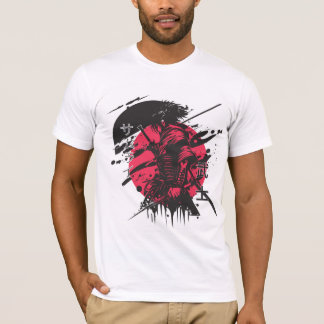Camiseta de samurai vermelha e preta
