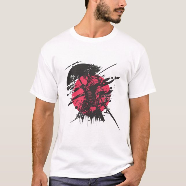Camiseta de samurai vermelha e preta (Frente)