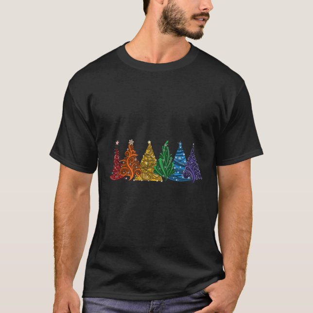 Camiseta De Seis Vetores De Árvores De Natal Do Orgulho Lgb (Frente)