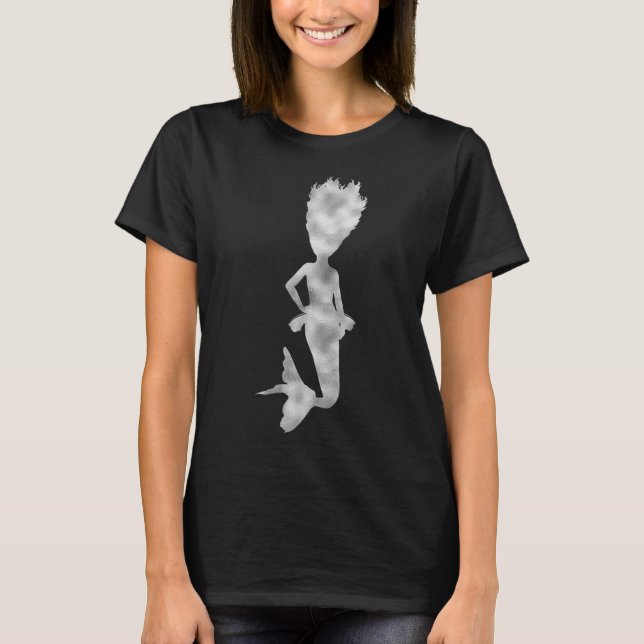 Camiseta de sereia prateada preta (Frente)
