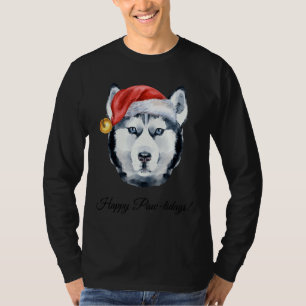 Camiseta De Siberian Husky Com Santa Hat Feliz Pawlidays!