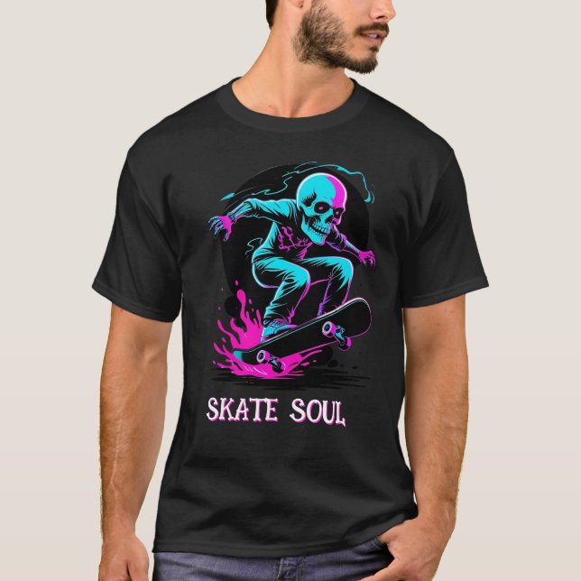 Camiseta de skate com caveira neon (Frente)
