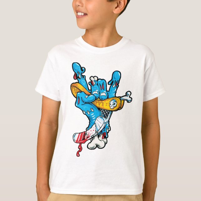 Camiseta de skate do monstro azul maluco (Frente)
